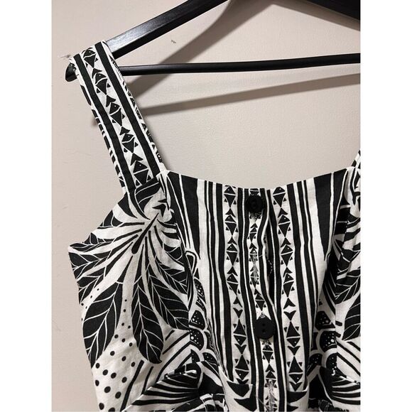Farm Rio Women's Black White Patterned Sleeveless Linen Blend Romper Medium NWOT - Picture 6 of 11